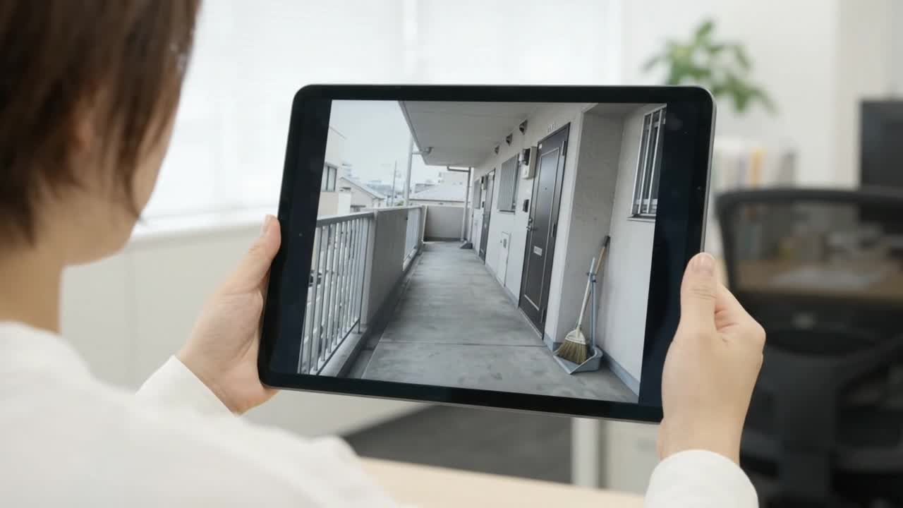 清掃報告をタブレットで確認するイメージ